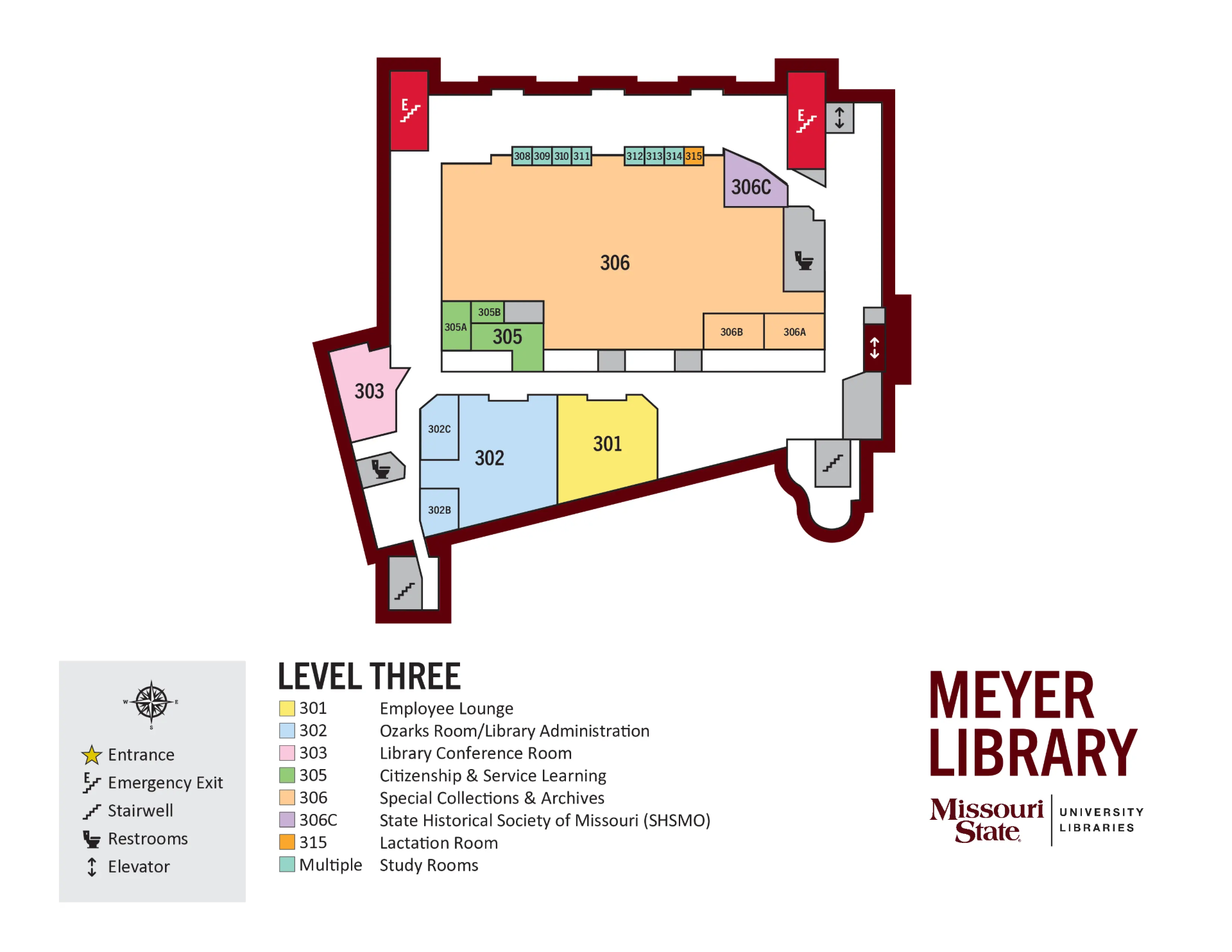 An indoor map of level three