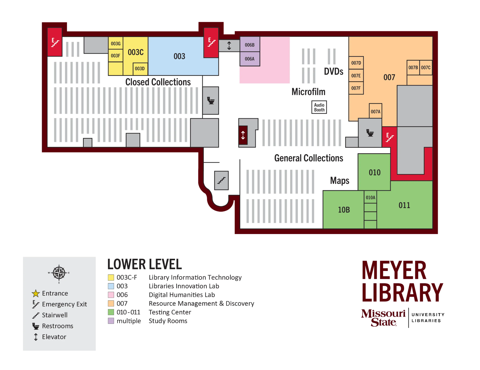 Map of lower level of Meyer Library